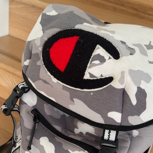 Champion Gray Camo Backpack with Red Logo Accent - Picture 2 of 3